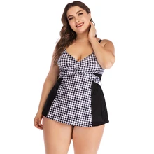 Плюс Размер 6XL купальник плед принт купальный костюм большой размер танкини набор супер большой размер пляжное платье женское Новое