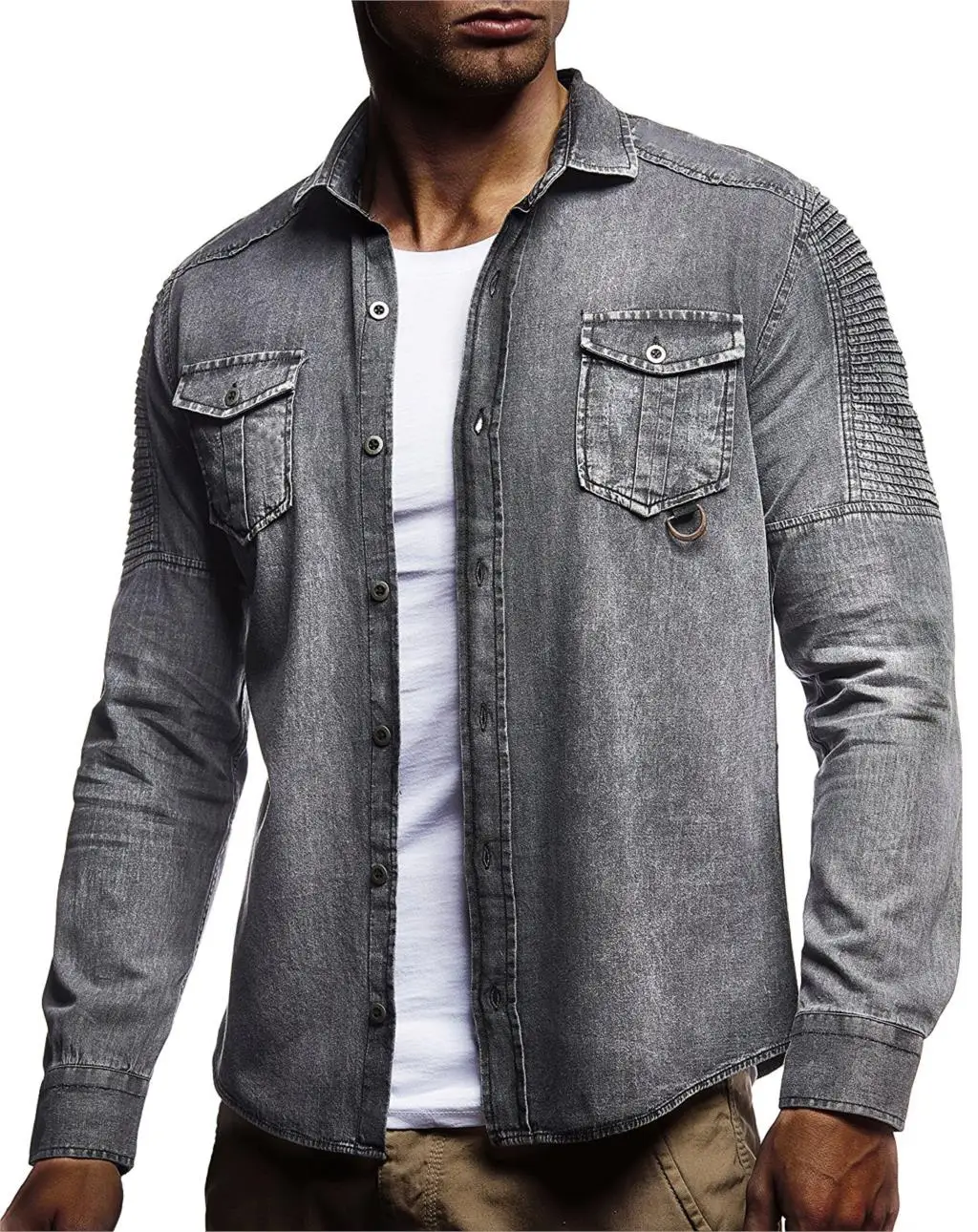 grey jean shirt