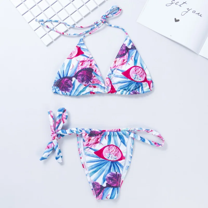 

2019 Sexy Swimwear Women Bandage Floral Swimsuit Bikini Sets Brazilian Summer Beach Bathing Suits Halter Bikini Suits