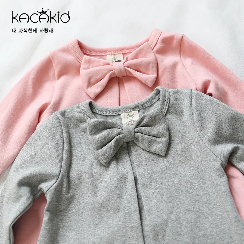 Kacakid/осенне-зимние детские куртки милые хлопковые пальто для маленьких девочек, верхняя одежда, куртки повседневная одежда для девочек с круглым вырезом и бантом