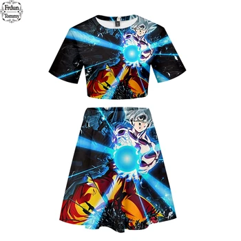 

New Dragon Ball Super Broly 3D Printed Women Two Piece Sets Short Sleeve Crop Tops+Skirt Sale Casual Streetwear Clothes