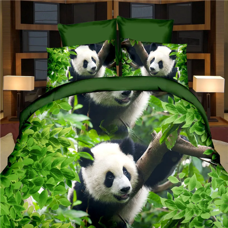 Шлифовальный 3D живописный Комплект постельного белья с изображением животных и велосипеда, простыни, пододеяльник, простыня, наволочка, 4 шт - Цвет: Giant panda