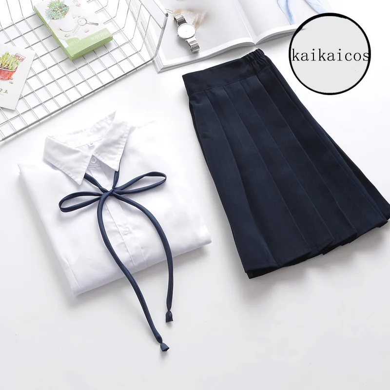 

Japanese Classical Long-sleeved Sailor Uniforms White Top+Navy Blue Long Skirt For Women Girls Halloween School Uniform