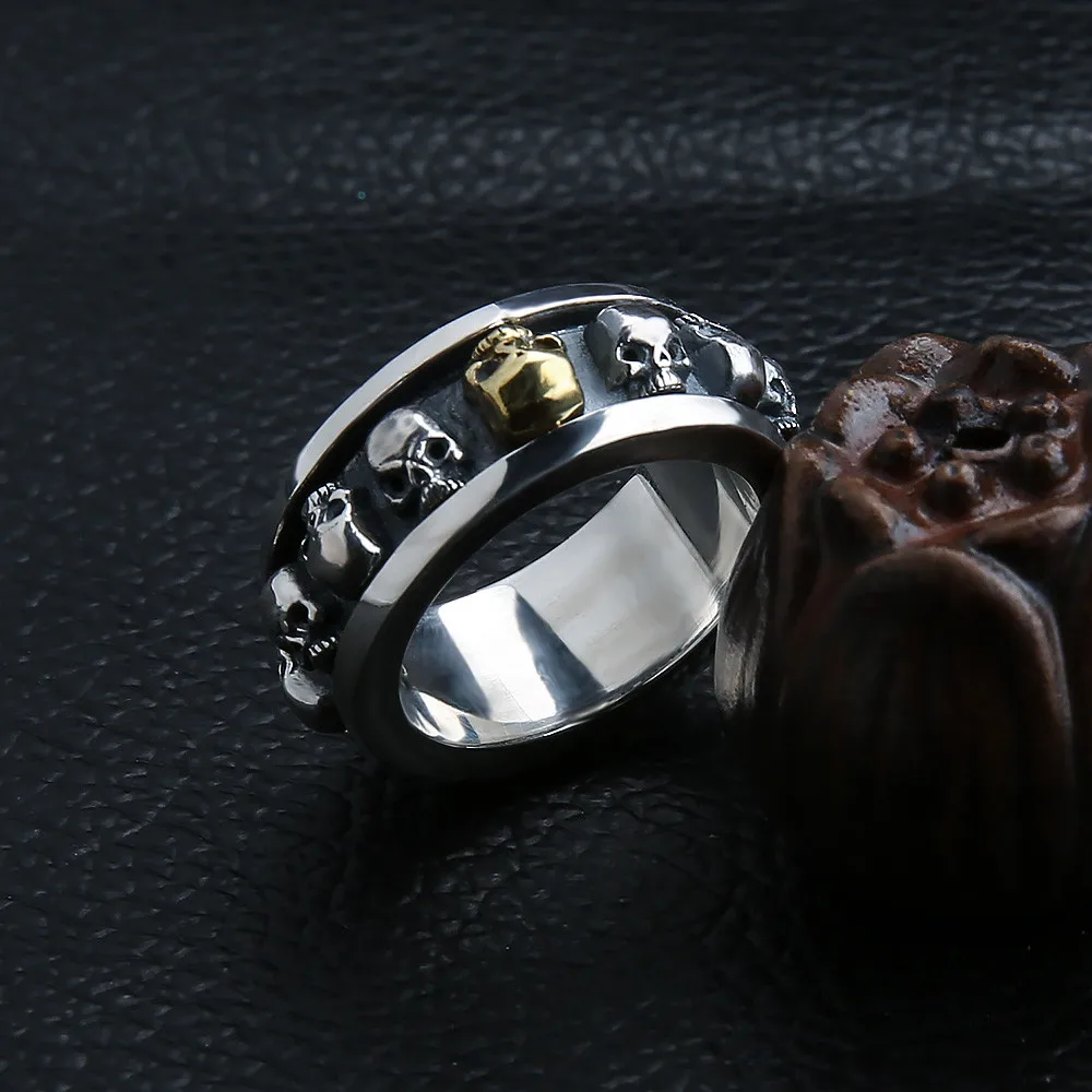 Новинка Настоящее чистое кольцо из стерлингового серебра 925 Панк Череп Стиль вращающееся тайское серебрянное кольцо Скелет ювелирные изделия Большие размеры LHYR08