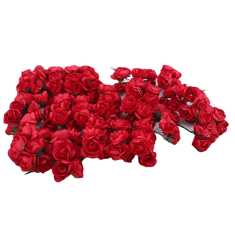 144Pcs Paper Rose Artificial Flowers Wedding Decoration Small Party Scrapbooking DIY Azalea Flower Mini Handmade Bouquet