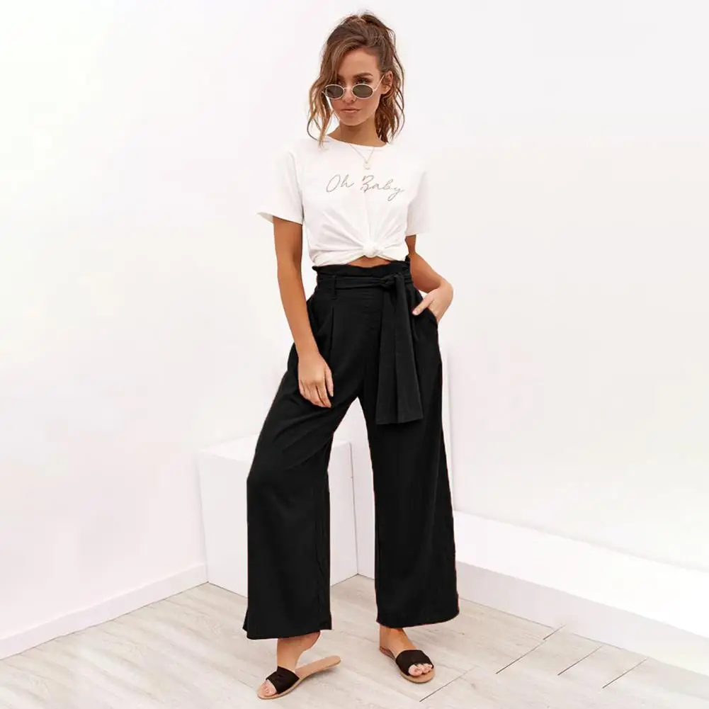 2019 New Yfashion Women Spring Summer Leisure Solid Color Wide Leg Pants with Waist Straps 2019 New Yfashion Women Spring Summer Leisure Solid Color Wide Leg Pants with Waist Straps