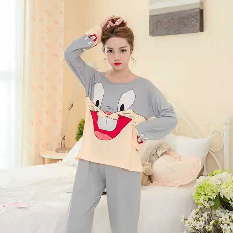 Женские пижамные комплекты, летняя одежда для сна с круглым вырезом и мультипликационным принтом «Тоторо», ночная женская Повседневная осенне-зимняя Пижама