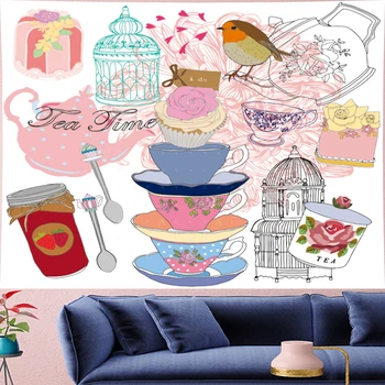 

GN.PAPAYA Cute bird dessert cartoon wall hanging Afternoon tea Tapestries kids room tapestry Wall Tapestry Home decor