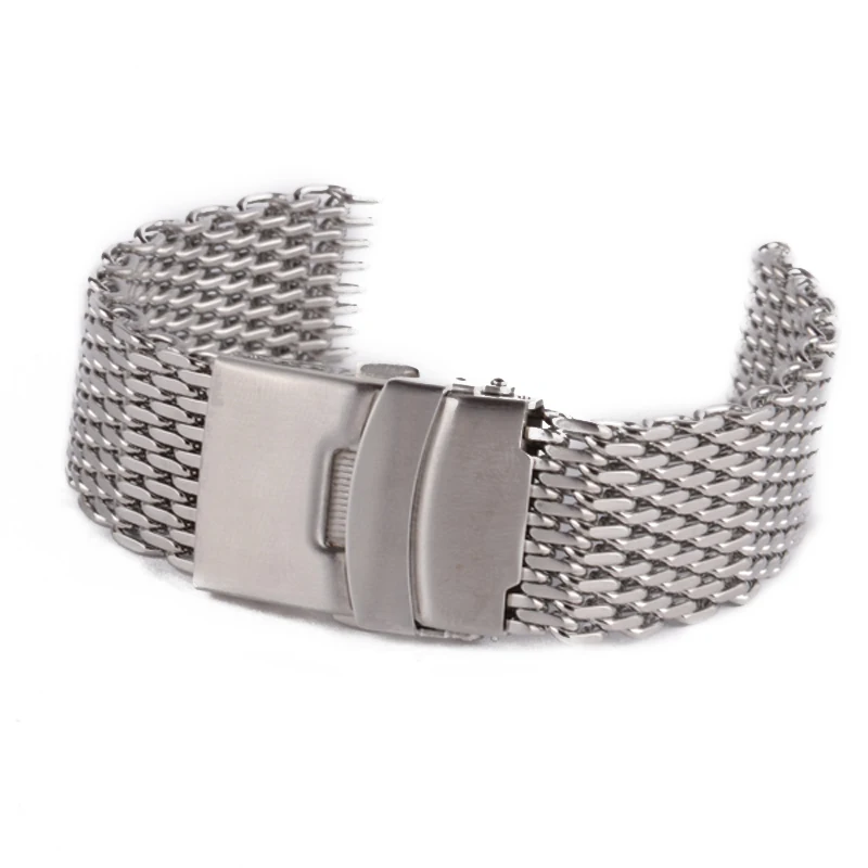 18mm,20mm,22mm,24mm Original Luxury Brand strap Link Double Clasp Silver Bracelet Wrist Band Stainless Steel Mesh WatchBand