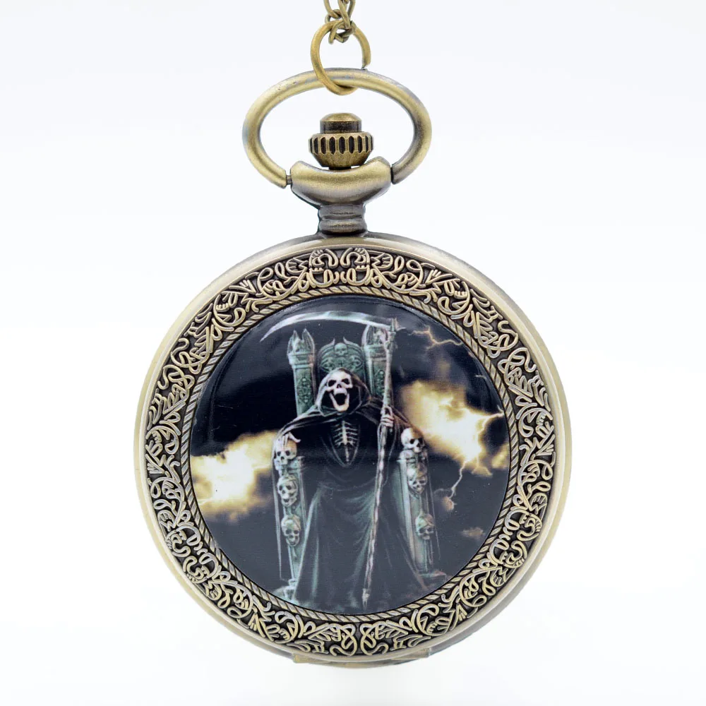 Ретро бронзовые часы Grim Reaper Skull Wizard Enchanter Dome кварцевые карманные Аналоговые в виде