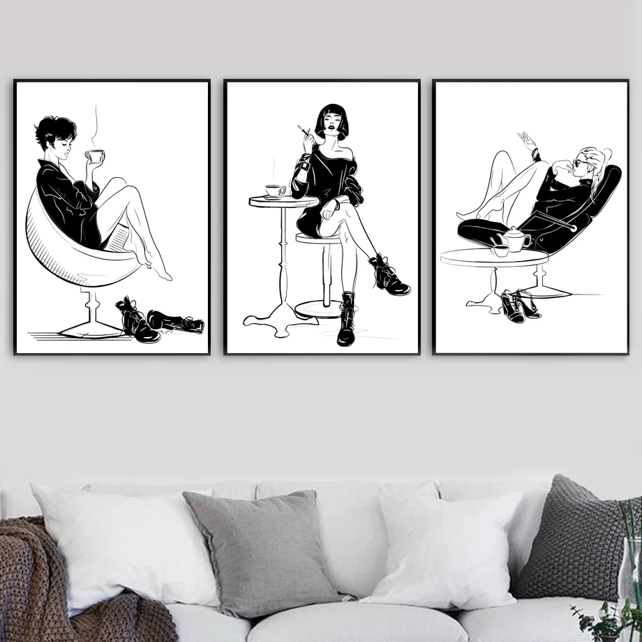 

Fashion Girl Nordic Posters And Prints Wall Art Canvas Painting Black White Wall Pictures For Living Room Woman Bedroom Decor