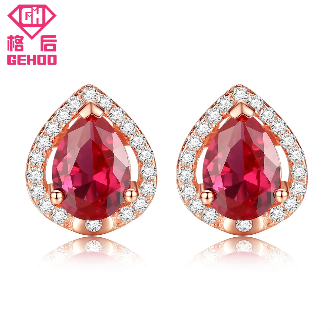 

GEHOO 925 Sterling Silver Stud Earrings Women Ear Fine Jewelry Wedding Brinco Water Drop Red Ruby Design Nice Gift Vintage Charm