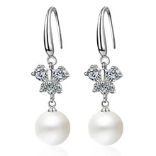 XIYANIKE 925 Sterling Splitter Temperament Persönlichkeit Doppel Perle Schmetterling Einfache Baumeln Ohrringe Für Frauen Geschenk Hochzeit Party