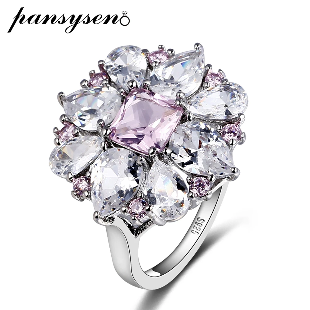 PANSYSEN Top Quality 925 Sterling Silver Ring Fashion Women Gift 3A Zircon Jewelry Brand Wedding Engagement Rings Wholesale PANSYSEN Top Quality 925 Sterling Silver Ring Fashion Women Gift 3A Zircon Jewelry Brand Wedding Engagement Rings Wholesale