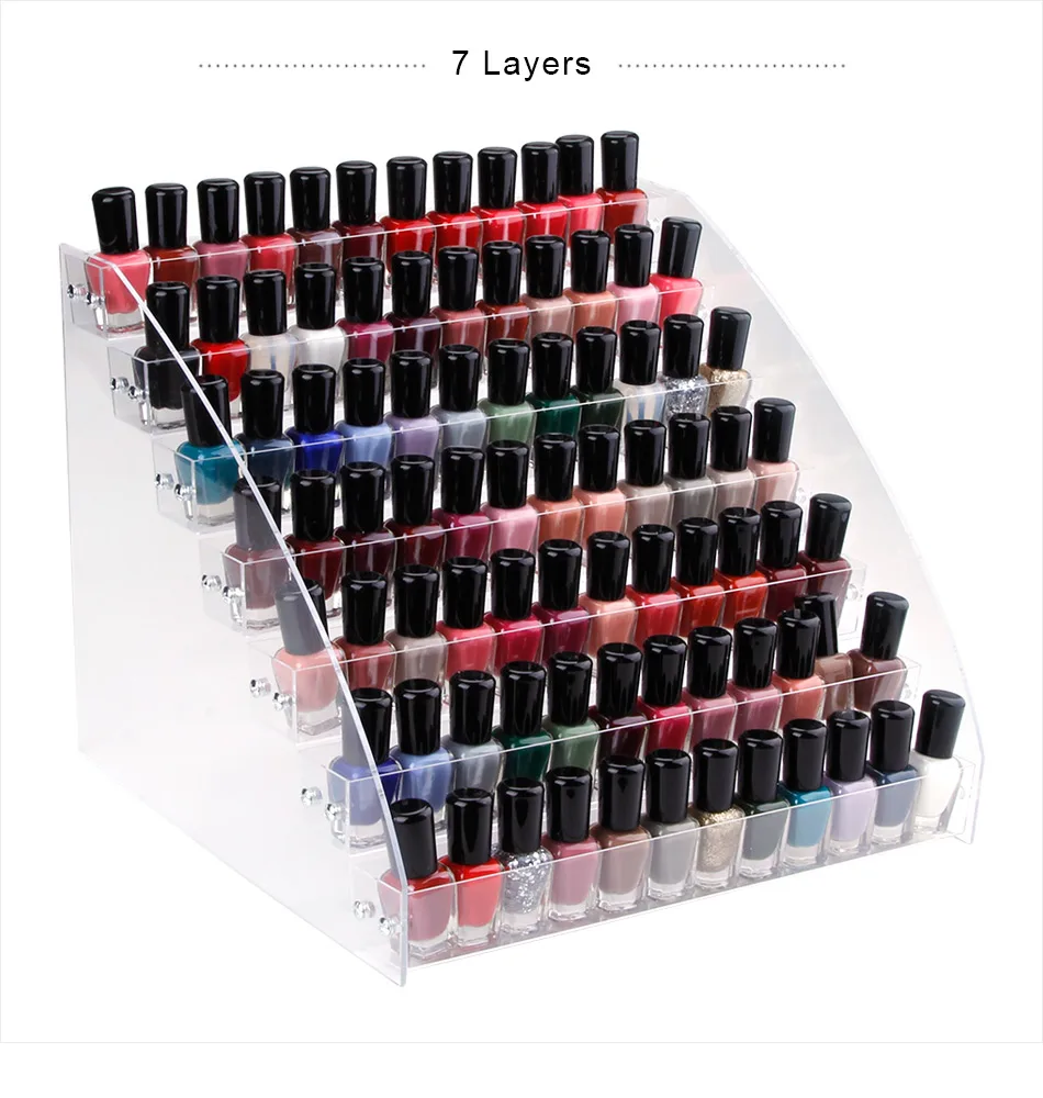 1 To 7 Tier Nail Polish Rack Display Holder Nail Tools Plastic Storage Box Acrylic Makeup Organizer Stand Case Nail Equipments