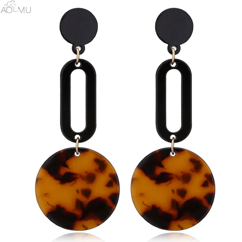 

AOMU 2018 New Vintage Bohemia Colorful Acrylic Acetate Resin Long Dangle Earrings for Women Female Jewelry Brincos