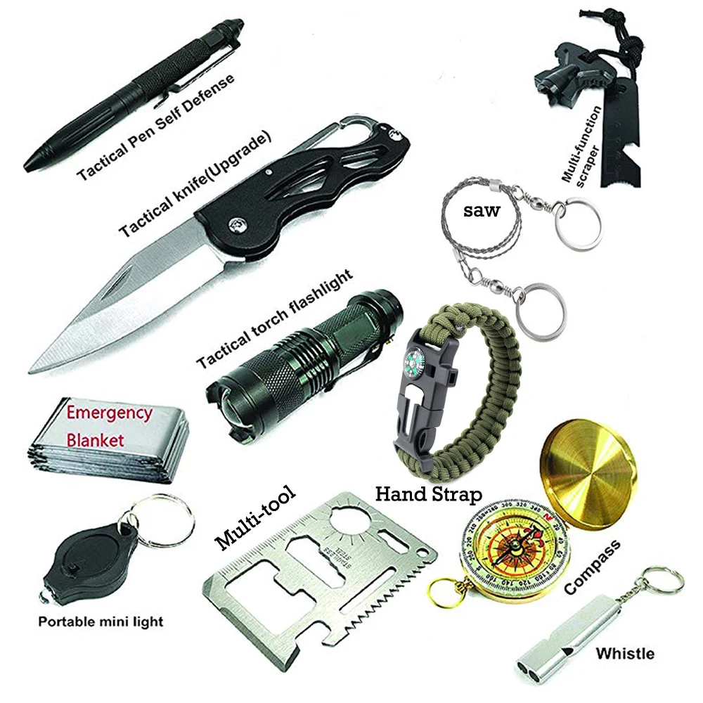 Viagem ao ar 12 em 1 Kit de Sobrevivência Acampamento Conjunto Livre Multifunções Primeiros Socorros Sos Edc Suprimentos Emergência Equipamentos Turismo Portátil 3 Esporte e Lazer
