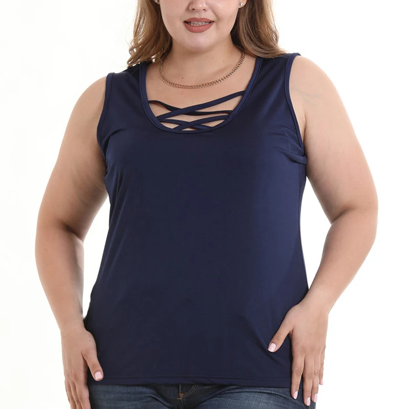 

Sexy Strapless Sleeveless Off The Shoulde Tops Summer Women T-Shirt Cross Hollow Out V-neck Casual Blusas Tees Big Size S-6XL