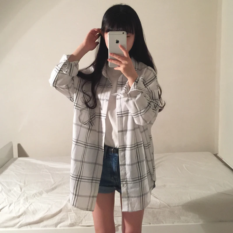 2019 женский японский Kawaii Ulzzang клетчатый кардиган студенческие рубашки Женская