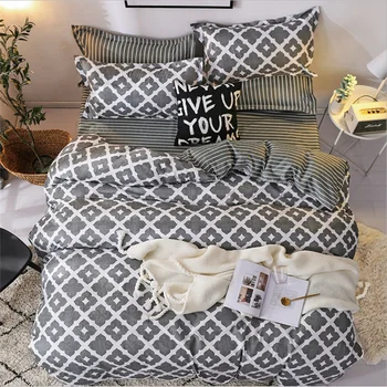 

Nordic style comfortable bedding set 2/3/4pcs plaid duvet cover with pillowcase bed sheets adult bedclothes King queen single