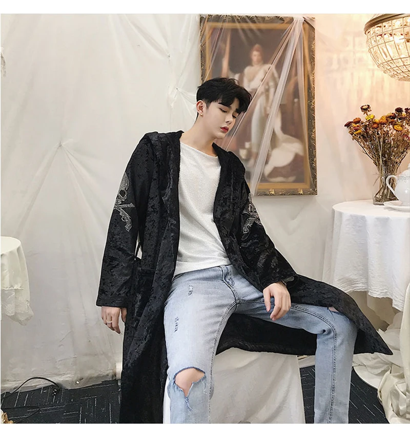 Male Trench Coat Men Black Long Punk Rave Steampunk  (20)