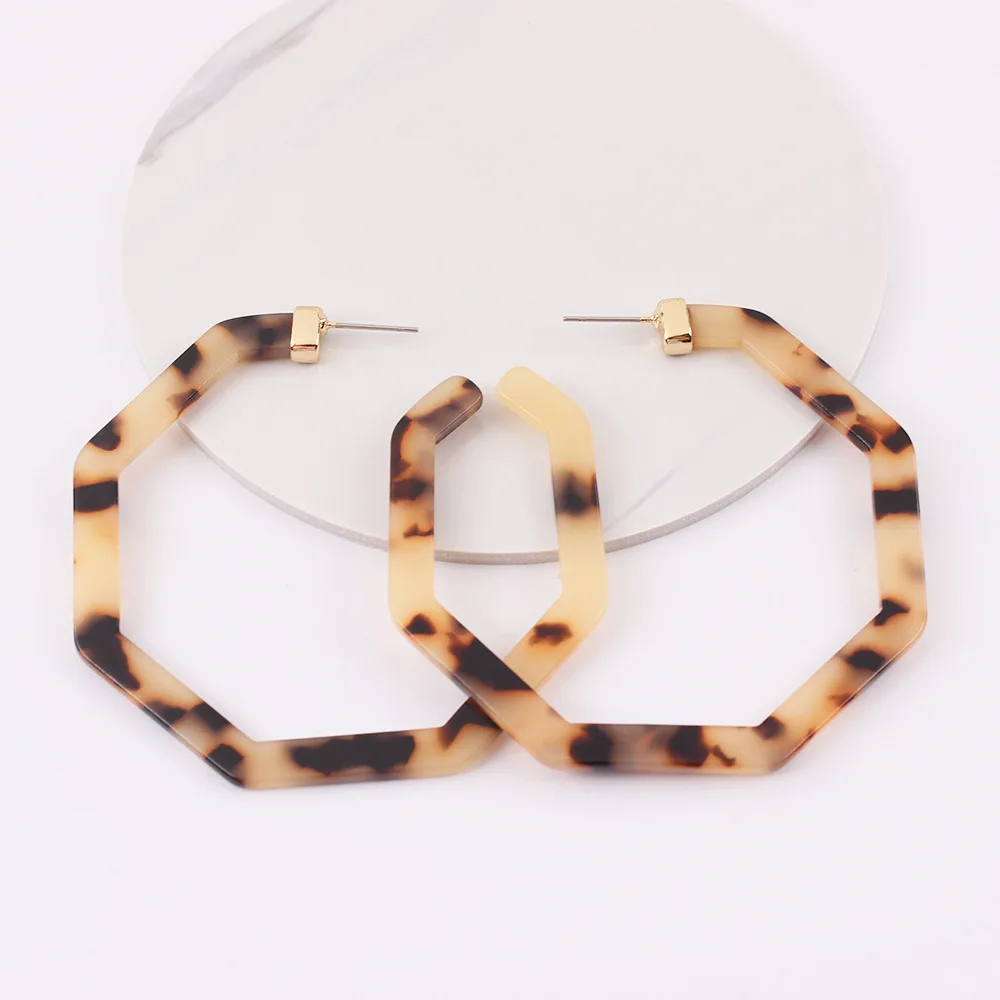 Винтаж Leopard ацетат смолы большой полигональные Серьги Кольца для женщин геометрический акрил черепаха Pendientes Jewelry подарки