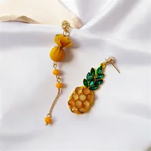Модные асимметричные серьги-гвоздики в форме фруктов с ананасом, женские Украшения, аксессуары, хрустальные серьги для женщин, стеклянные серьги