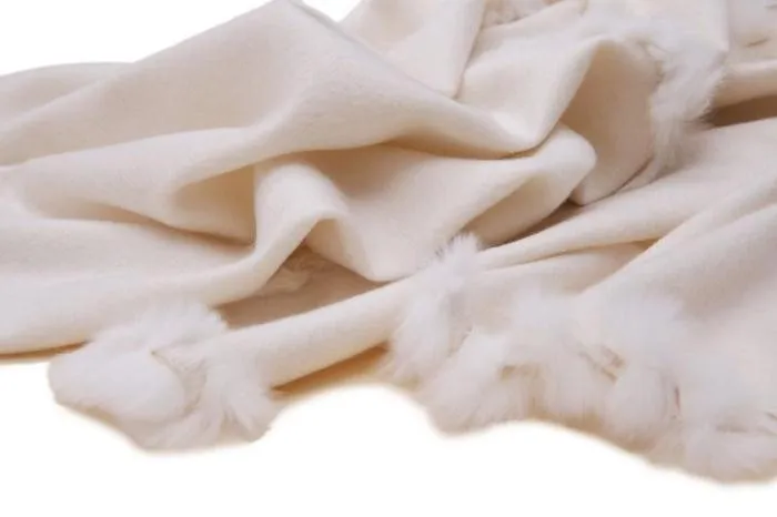 Белый шарф с Мех животных Роскошные чистый 100% кашемир натуральным кролика рекс меховая отделка, женские теплые демисезонный S1509