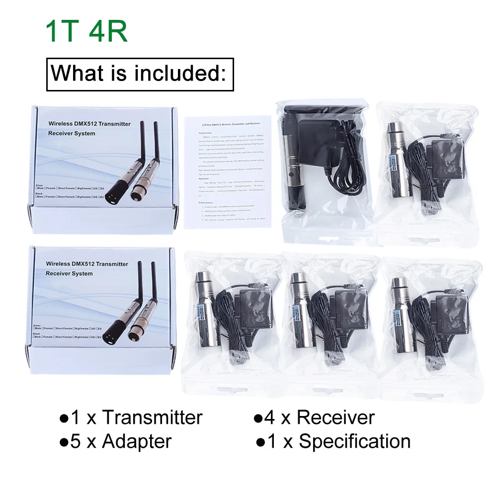 DMX512 беспроводной 2,4G ISM передатчик+ 4 шт. перезаряжаемые батареи приемники управления DMX световой эффект 400 м для клубных вечерние сцены - Цвет: 1T 4R