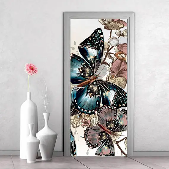 

3D Pretty Butterfly Door Mural Wallpaper mural Wall Print Decal Wall Deco Wall Mural Photo self adhesive door wrap