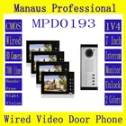 Hot Selling Smart Home 1V4 Intercom System One to Four Video Doorbell 7 Inch Display 6 IR Lamps Cable Visible Interphone D193b