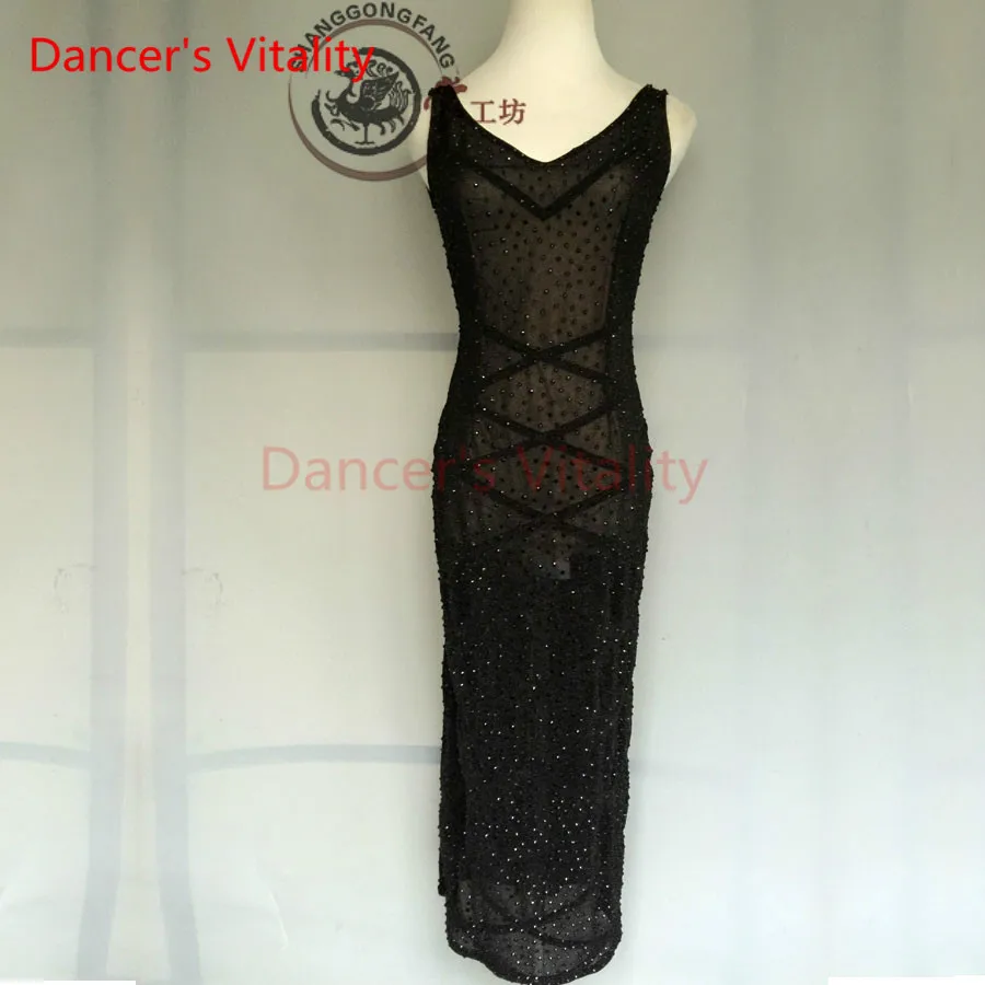 Dancer's Vitality новое Брендовое платье для латинских танцев с вышивкой и двойным v-образным вырезом женское платье для сальсы и самбы танцевальное платье для танго для детей