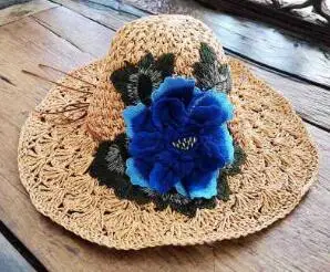 Khaki Blue Flower Женская Складная пляжная Солнцезащитная шляпа с цветочной вышивкой, богемные кепки для женщин, модная летняя соломенная шляпа, широкие свисающие поля козырек - Цвет: Khaki Blue Flower