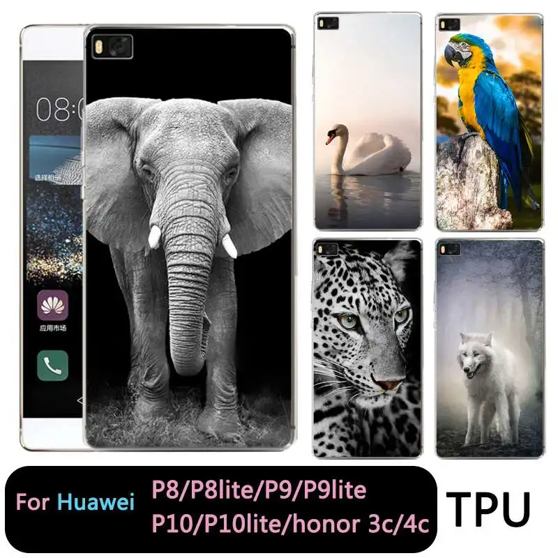 Qmswei ТПУ телефона чехол для Huawei P10plus honor7 8 9 Y3 5A 5C 6A 6 S 3C P8 P9lite 4C животных Волк Лебедь