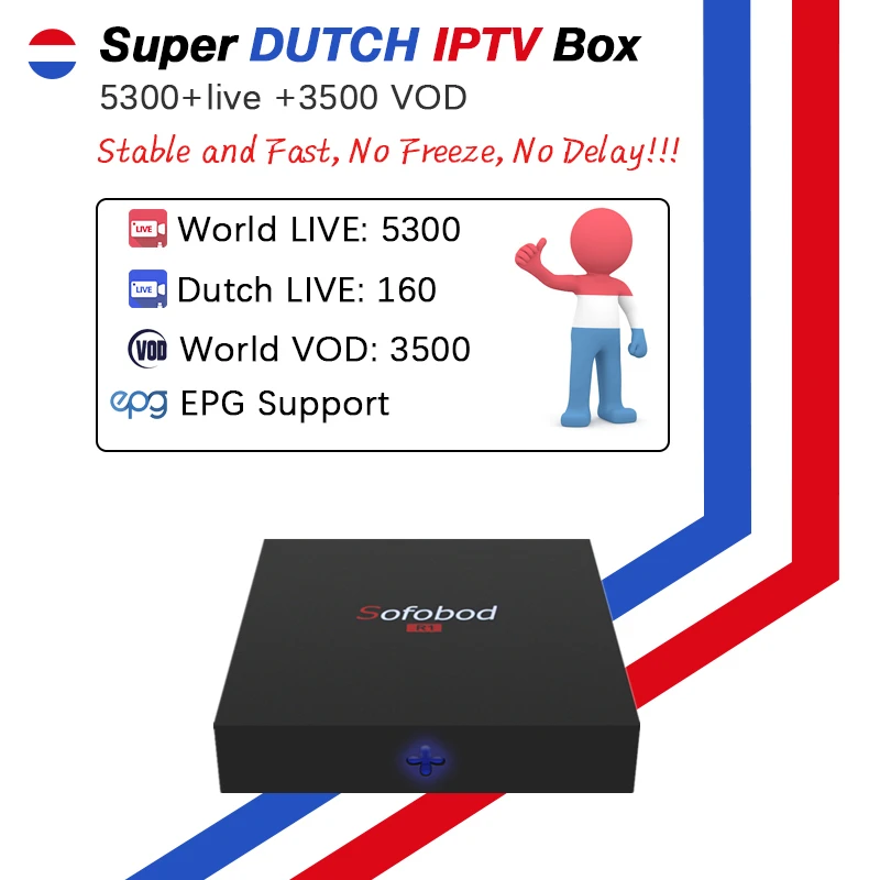 

Sofobod R1 Android 7.1 TV Box Amlogic S905W 1G/8G WiFi 4K Netherlands Dutch Holland Europe IPTV 5000Live+3500VOD Media Player
