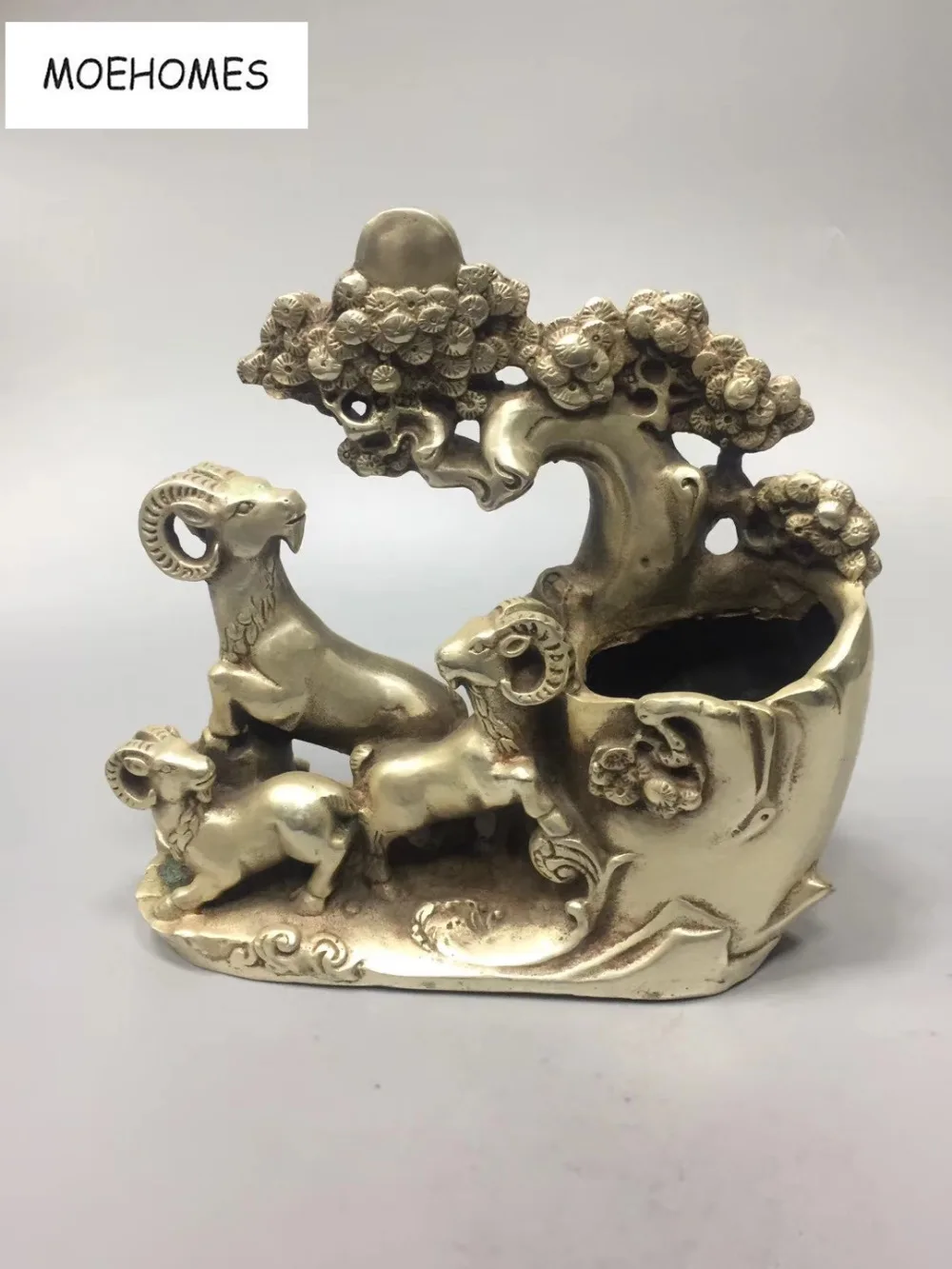 

MOEHOMES tibet fane silver Ancient Chinese Feng Shui Three Rams Bring Bliss sheep statue home decoration metal handicraft