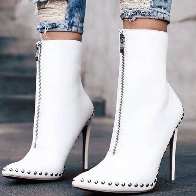 2018 New Arrival Autumn Women Ankle Boots Rivet High Heels Shoes Woman Pointed Toe Sexy Motorcycle boots For Females | Обувь