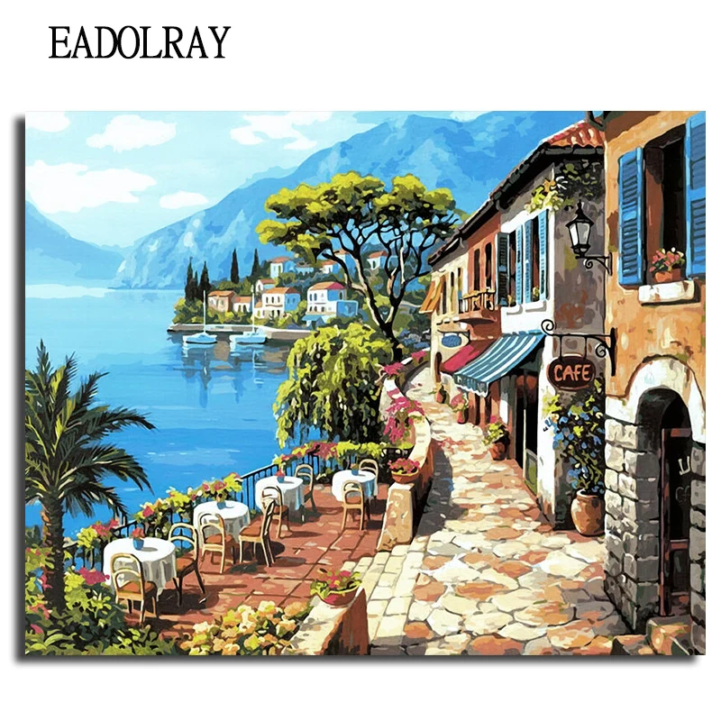EADOLRAY Modern Leisure Town DIY Painting By Numbers Kit Acrylic Paint