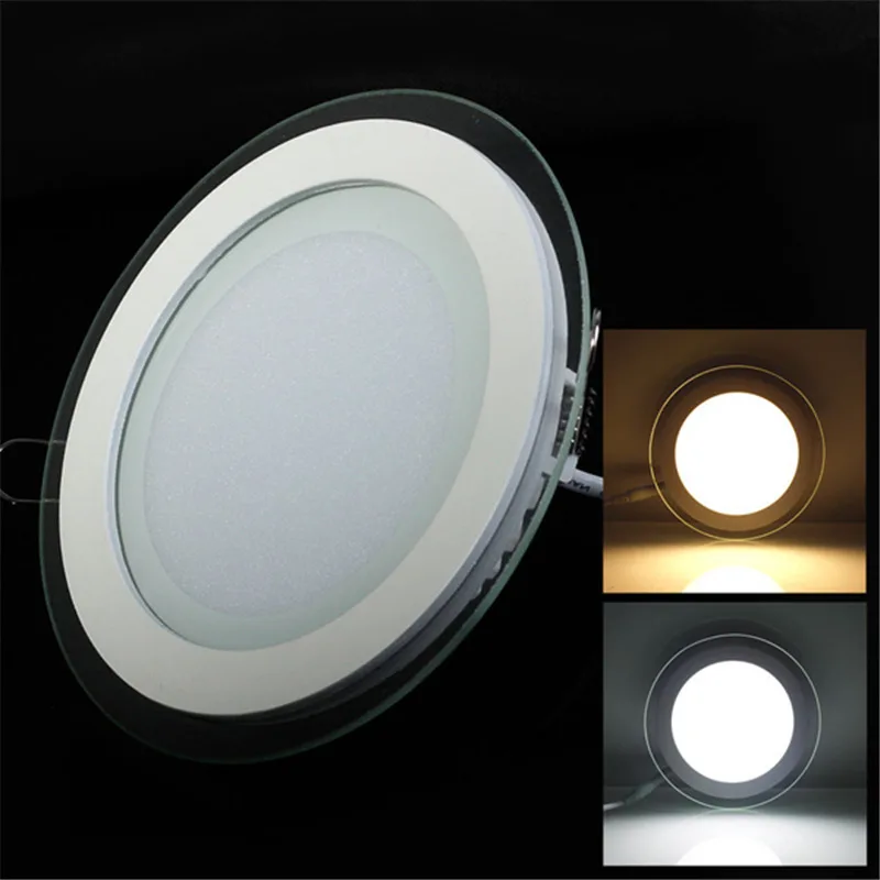 Хит! Супер яркий 18 Вт Светодиодный светильник со стеклянной панелью светодиодный светильник Точечный светильник AC85-265V, круглая форма, 10 шт./лот, DHL