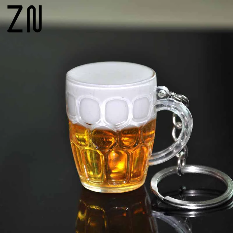 

ZN Resin Beer Cups Simulation Food Handicraft Keychain For Car Bag Key Rings Pendant Keyrings for Men Women Gifts