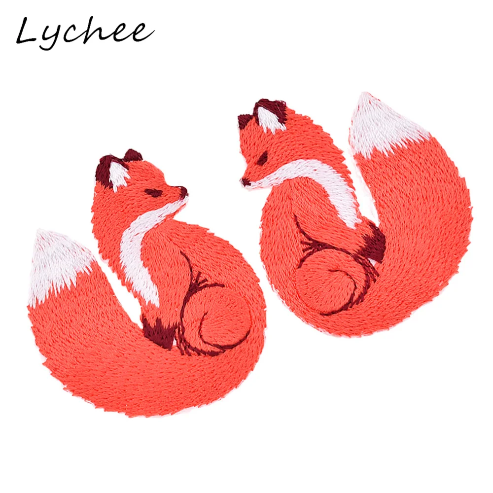Lychee симметричное животное красная лиса вышитая железная нашивка на одежду сумка DIY шитье на Декор ткань аппликация