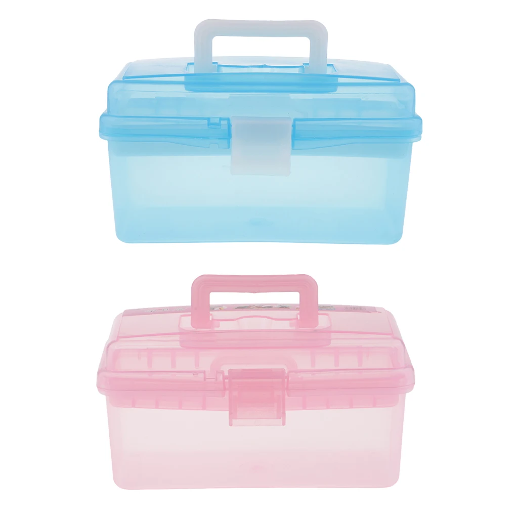 

2 Plastic Art Supply Craft Storage Tool Box Container with Removable Trays First Aid Container Box with Handle and Lacking Latch