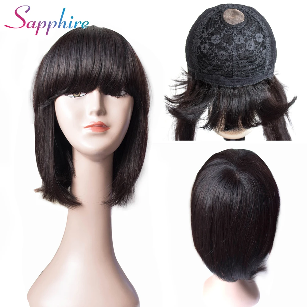 

Sapphire Human Hair Wigs Bob Wig with Bangs Short For Women Hair Wholesale Factory Hair lace in top head Bob Non-Remy Hair Wigs