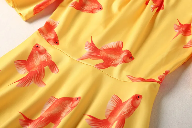 Уличная Fit And Flare Рыба печати Flare рукавом длиной до колен платье весна-лето 2018 г. Новые Модные женские вечернее платье
