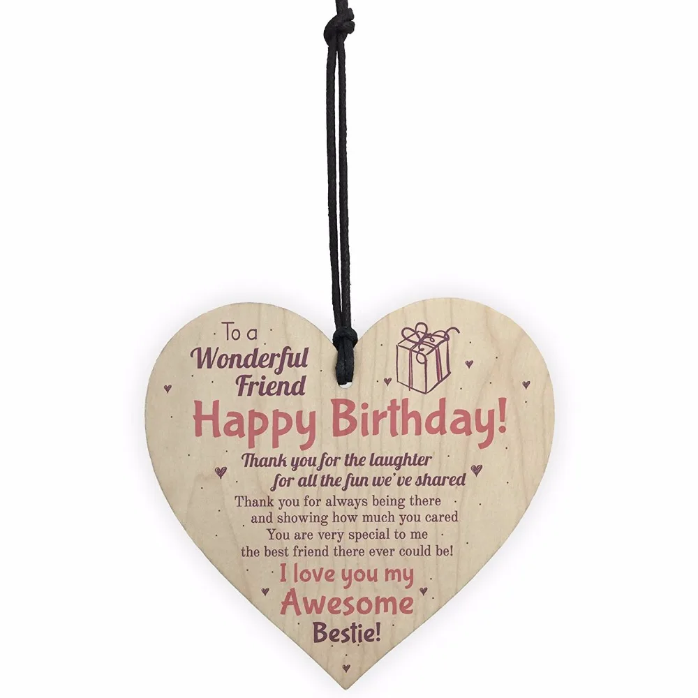 Friendship Sign Best Friend Plaque Happy Birthday Wooden Heart Mum Colleague Thank You Gift Christmas Home DIY Decorations