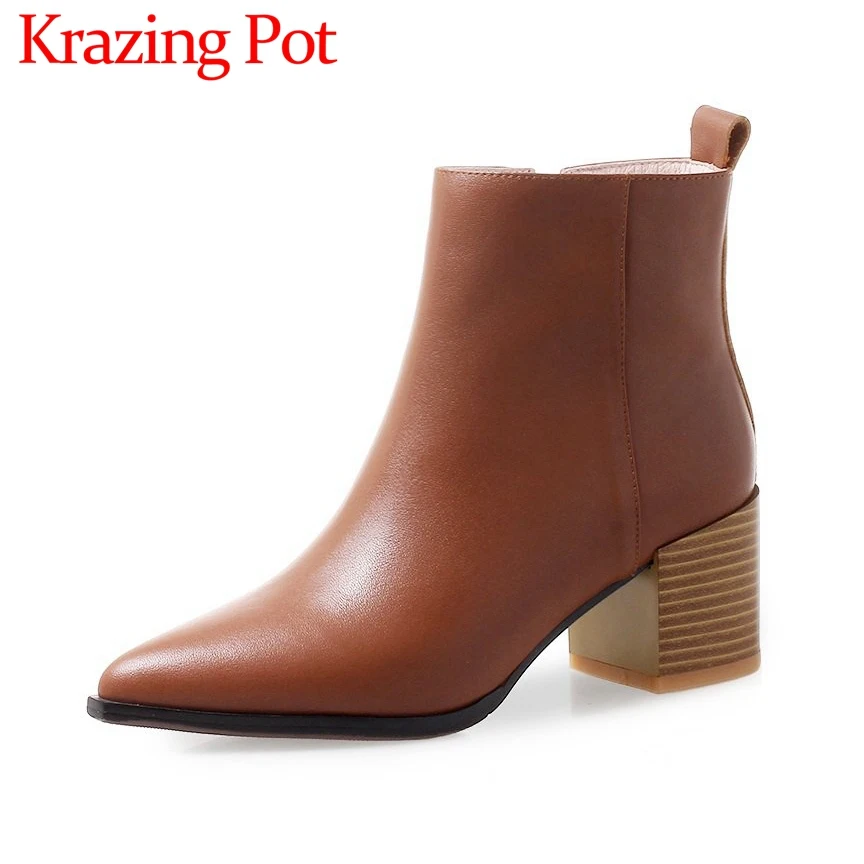 

Chelsea boots oxford pointed toe zipper british style genuine leather new fashion high thick heels large size ankle boots L39