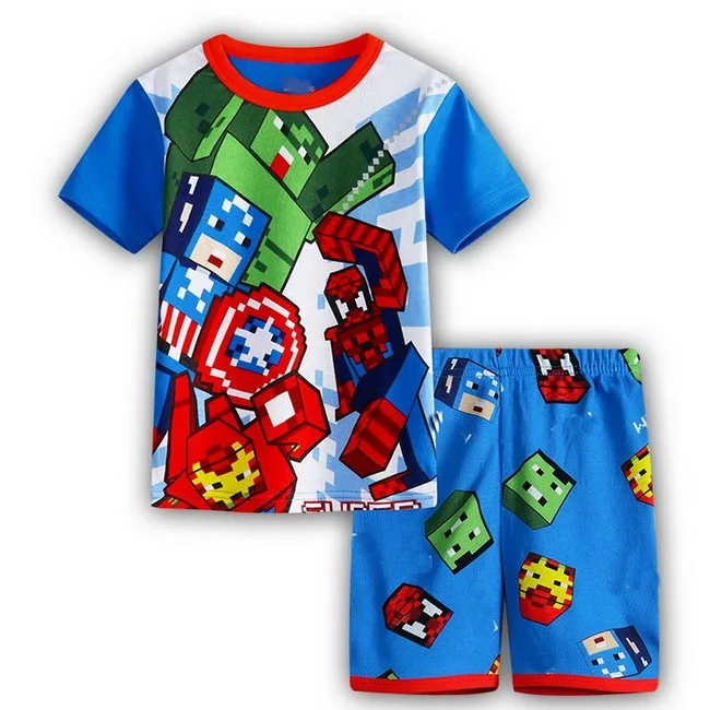 A % A-643 verano niños ropa de dormir Pijamas de algodón niños conjuntos de Pijamas camisas de manga corta + Pantalones cortos niños Pjs manga corta homewear 2-7