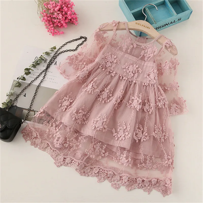 BibiCola Summer Girl Clothes Kids Dresses For Girls Lace Flower Dress Baby Girl Party Wedding Dress Children Girl Princess Dress