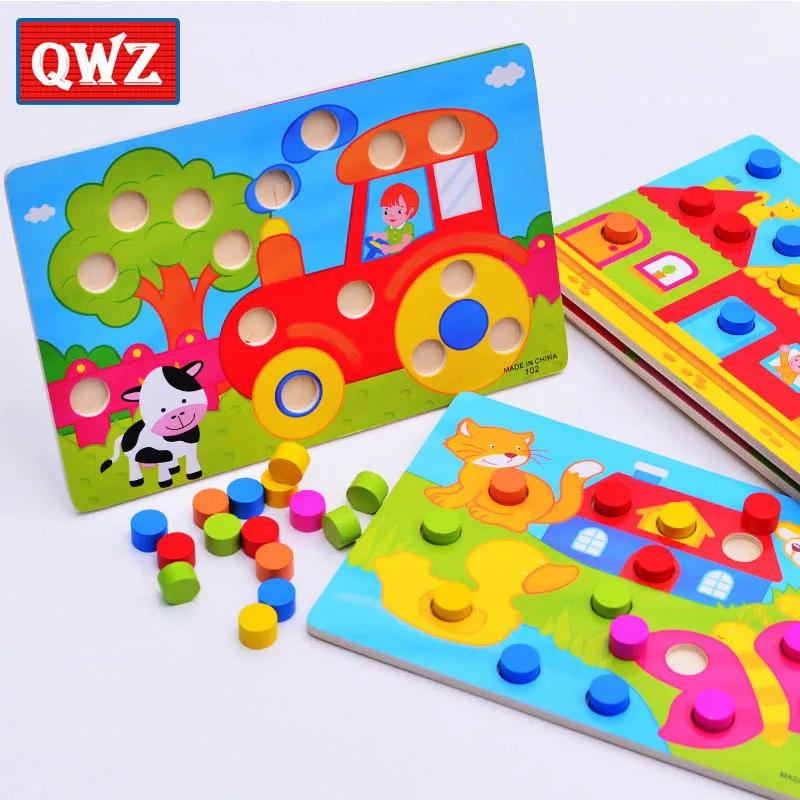 

QWZ Montessori Wooden Tangram Jigsaw Board Educational Early Learning Cartoon Wood Puzzles Games Kids Toys for Children Gifts