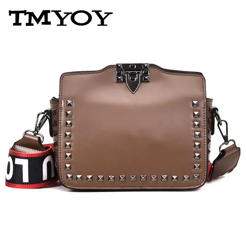 TMYOY Vintage Women Messenger Bag Ladies Crossbody Bags Rivet Flap Pu